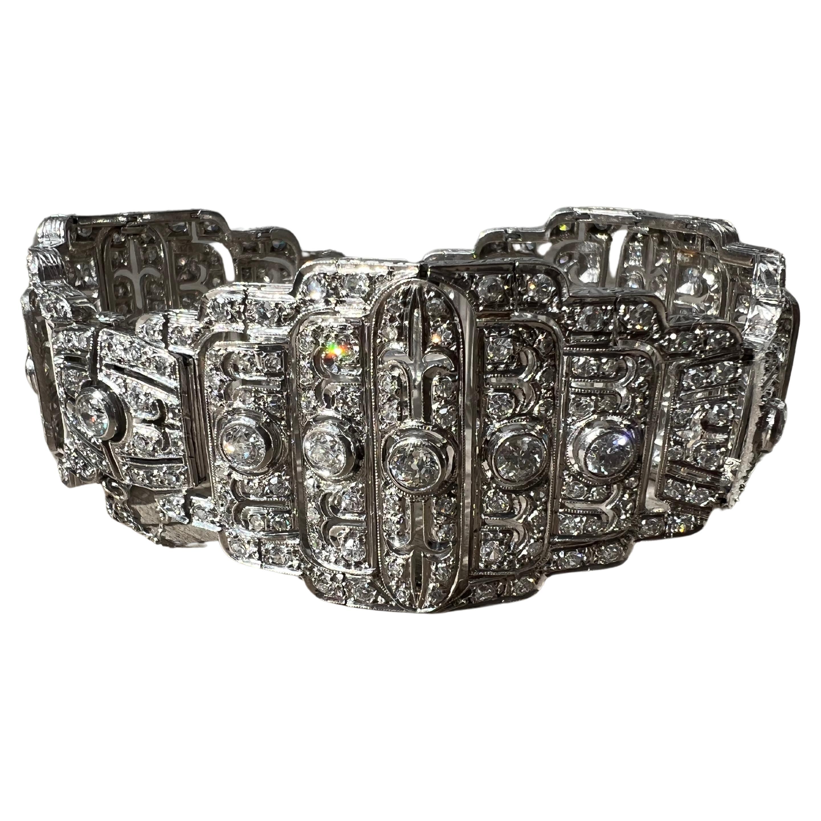 Antique Original French Art-Deco Platinum and Diamond Bracelet  For Sale