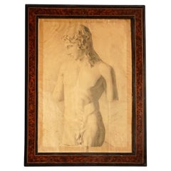  Antique Original French Drawing of a Classical Figure, 1885