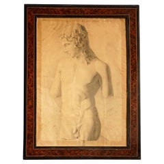  Dessin original français ancien d'une figure classique, 1885