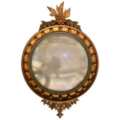 Antique Original French Neoclassical Round Gilt Wood Mirror