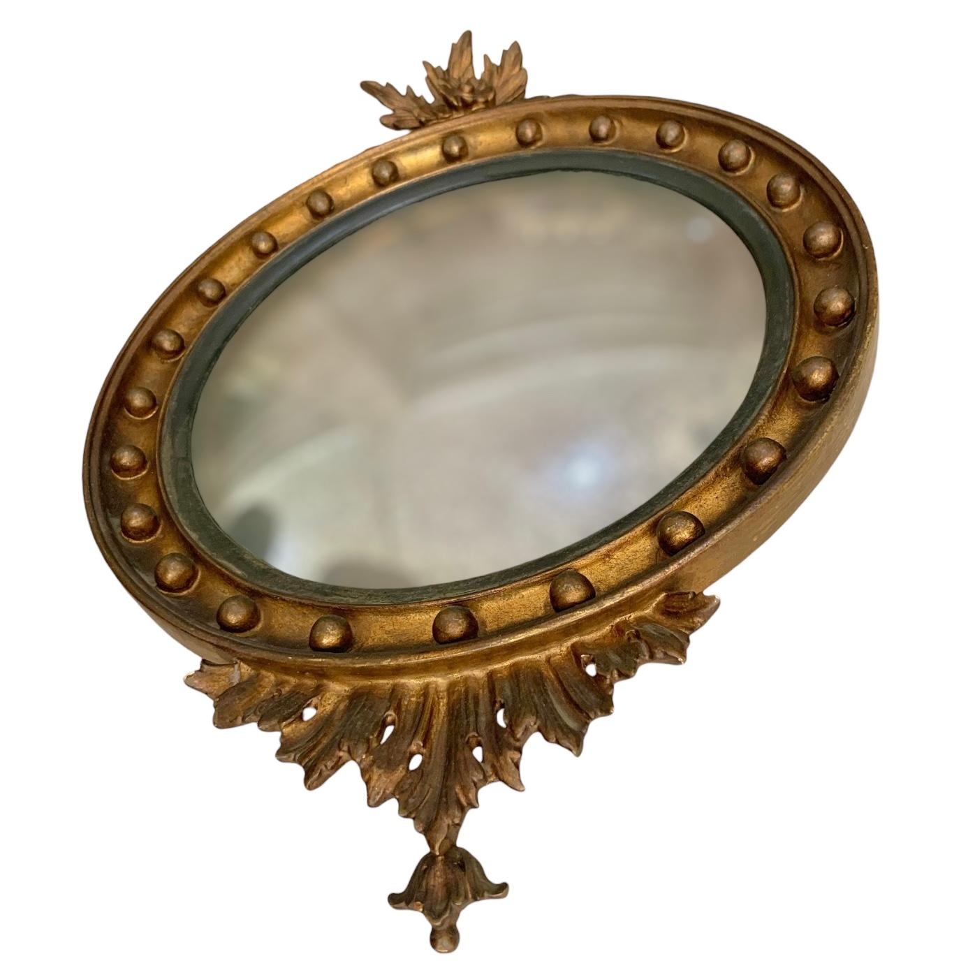 Carved Antique Original French Neoclassical Round Gilt Wood Mirror For Sale