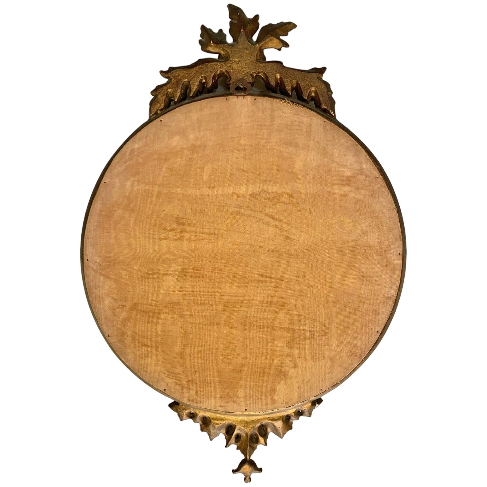 Miroir rond néoclassique français ancien d'origine en bois doré en vente 1