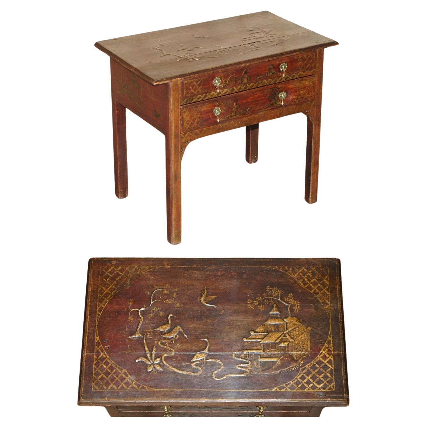 ANTIQUE ORIGINAL GEORGE III RED LACQUER & GILT JAPANNED SiDE TABLE CIRCA 1760 For Sale