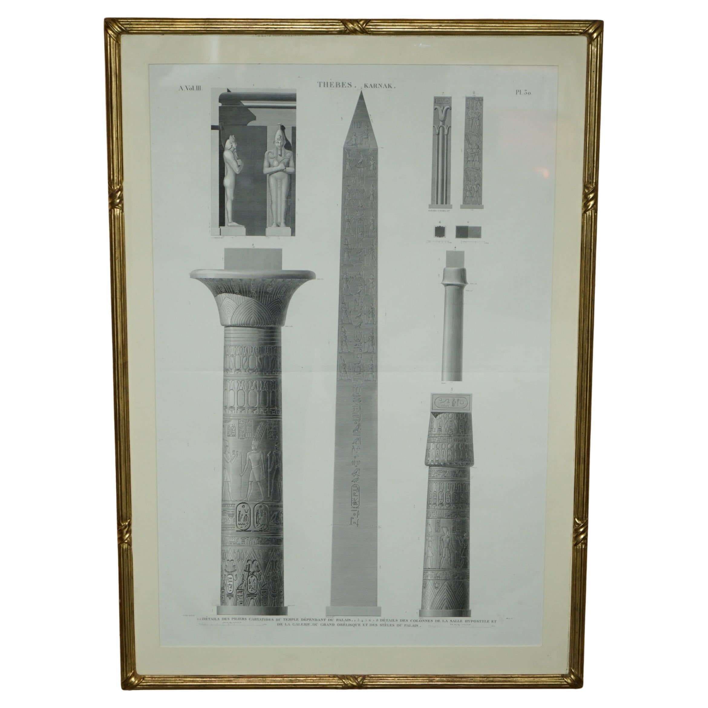 ANTIQUE ORIGINAL GRAN TOUR PARIS 1829 VOL 3 PL.30 PRiNT OF THEBES KARNAK EGYPT