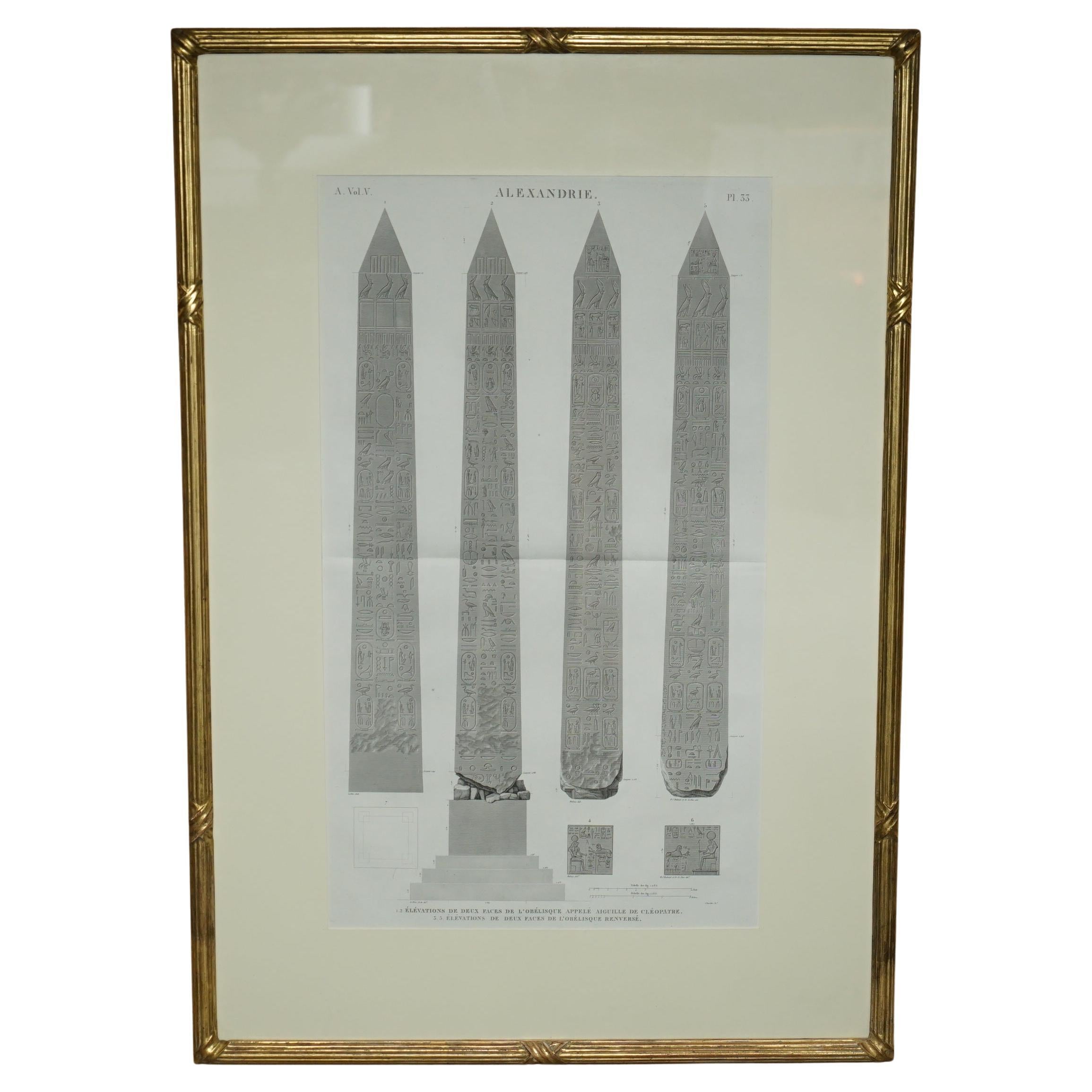 ANTIQUE ORIGINAL GRAN TOUR PARIS 1829 VOL 5 PL.35 PRINT OF CLEOPATRA's NEEDLE