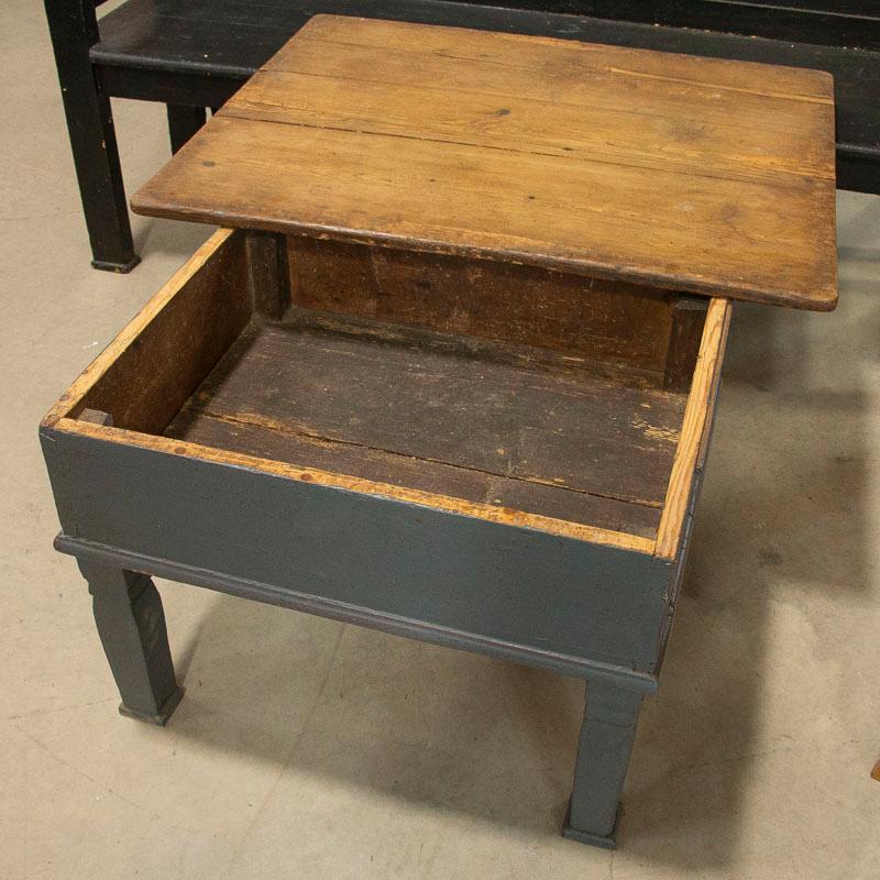 Wood Antique Original Gray Painted Coffee Table with Storage under Top