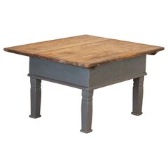Antique Original Gray Painted Coffee Table with Storage under Top