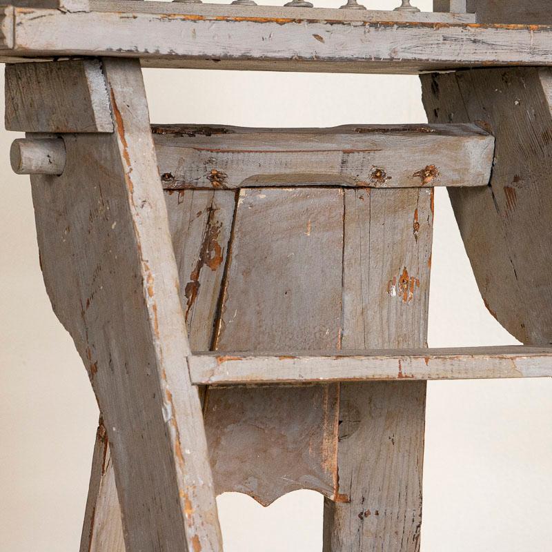 Antique Original Gray Painted Folding French Library Ladder Marked 