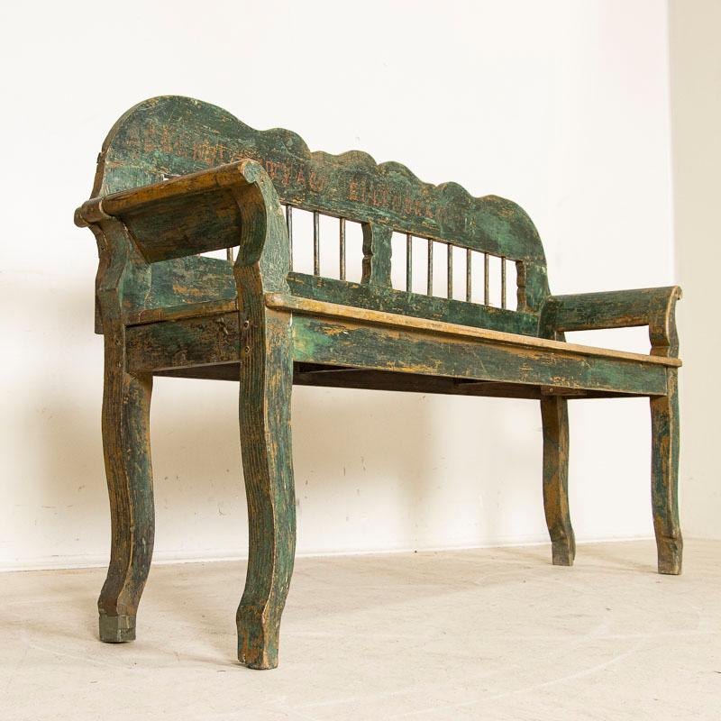 Antique Original Green Painted Bench Dated 1897 4