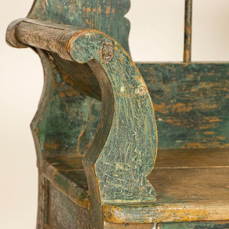 Antique Original Green Painted Bench Dated 1897 3