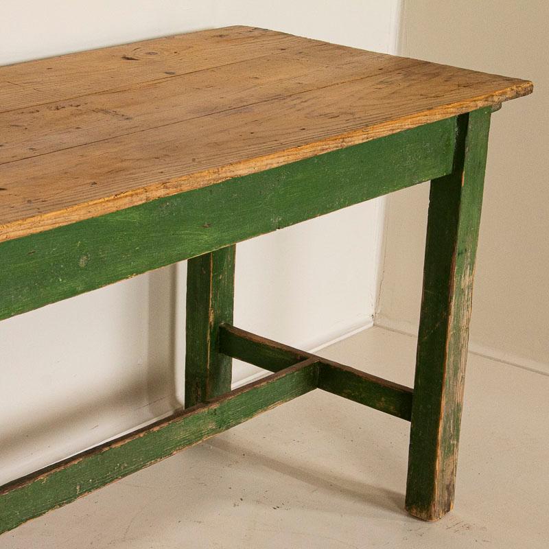 Antique Original Green Painted Farm Trestle Table, Dining or Console In Good Condition In Round Top, TX