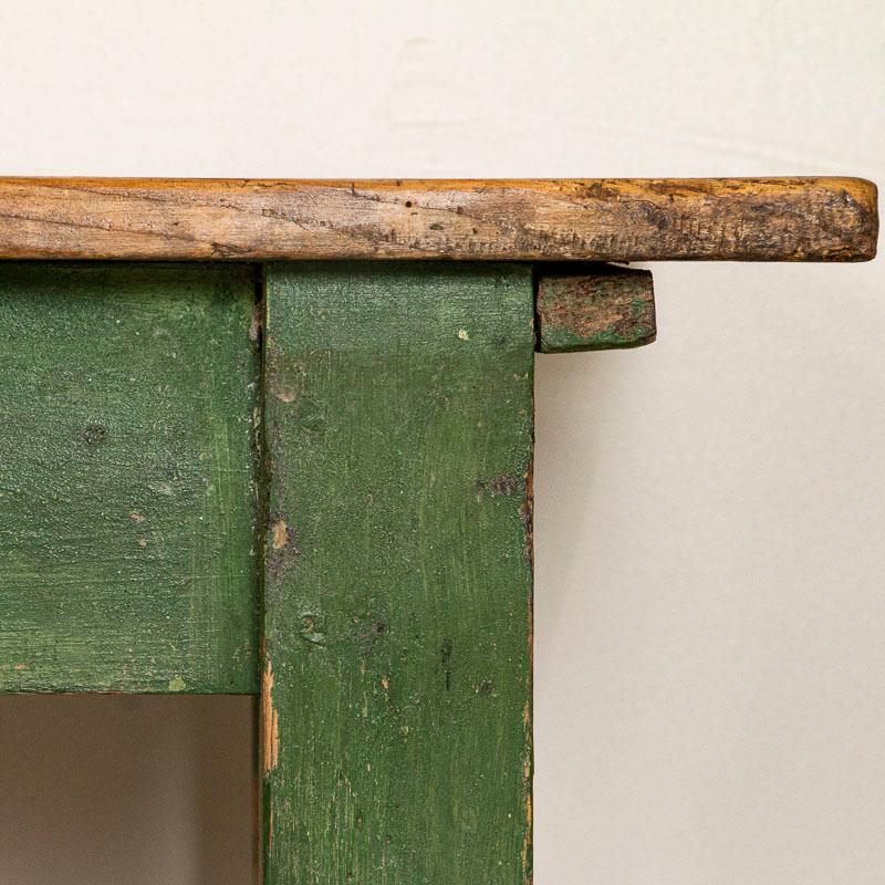 19th Century Antique Original Green Painted Farm Trestle Table, Dining or Console