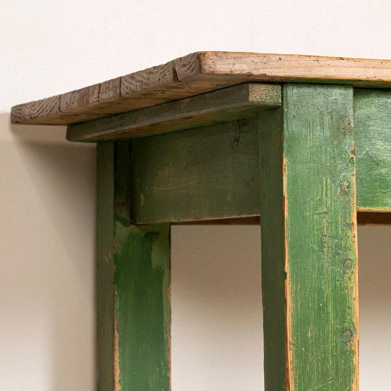 Wood Antique Original Green Painted Farm Trestle Table, Dining or Console