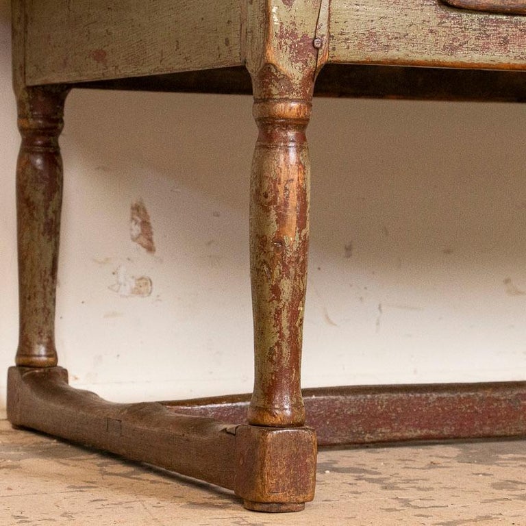 Antique Original Green Painted Farmhouse Coffee Table with Two Drawers