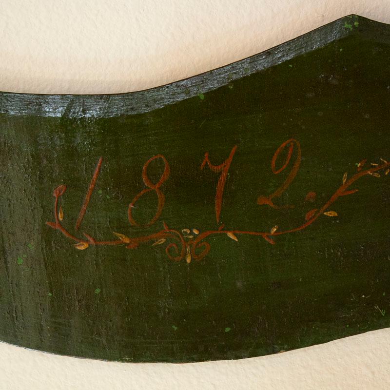 Swedish Antique Original Green Painted Flax Tool / Scutching Knife, Sweden Dated 1872 For Sale