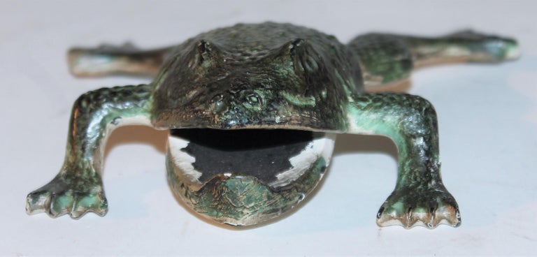 Hand-Painted Antique Original Green Painted Iron Frog For Sale