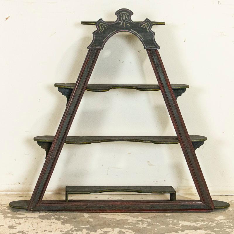 Antique Original Green Painted Triangular Shelf, Known as Danish Spice Rack In Good Condition In Round Top, TX