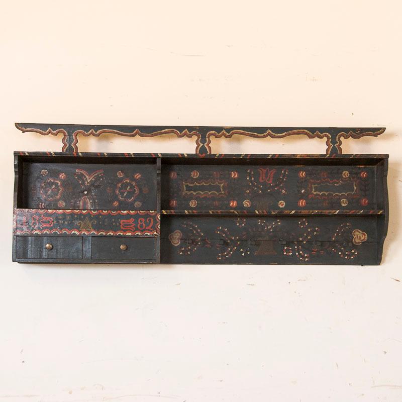 Hungarian Antique Original Hand Painted Hanging Rack with Black and Red Accents Da