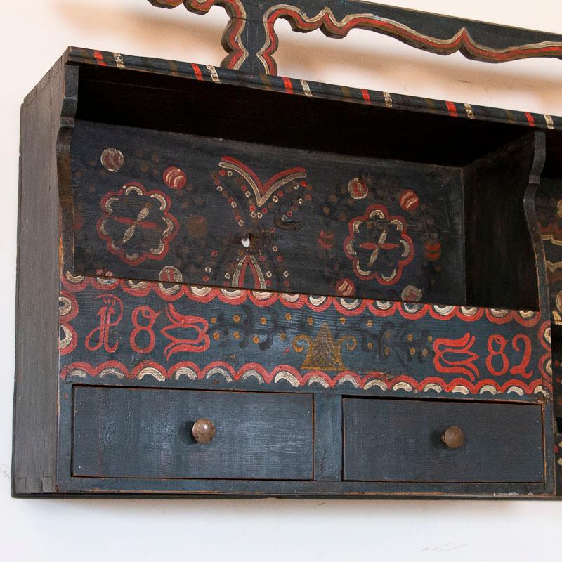 19th Century Antique Original Hand Painted Hanging Rack with Black and Red Accents Da