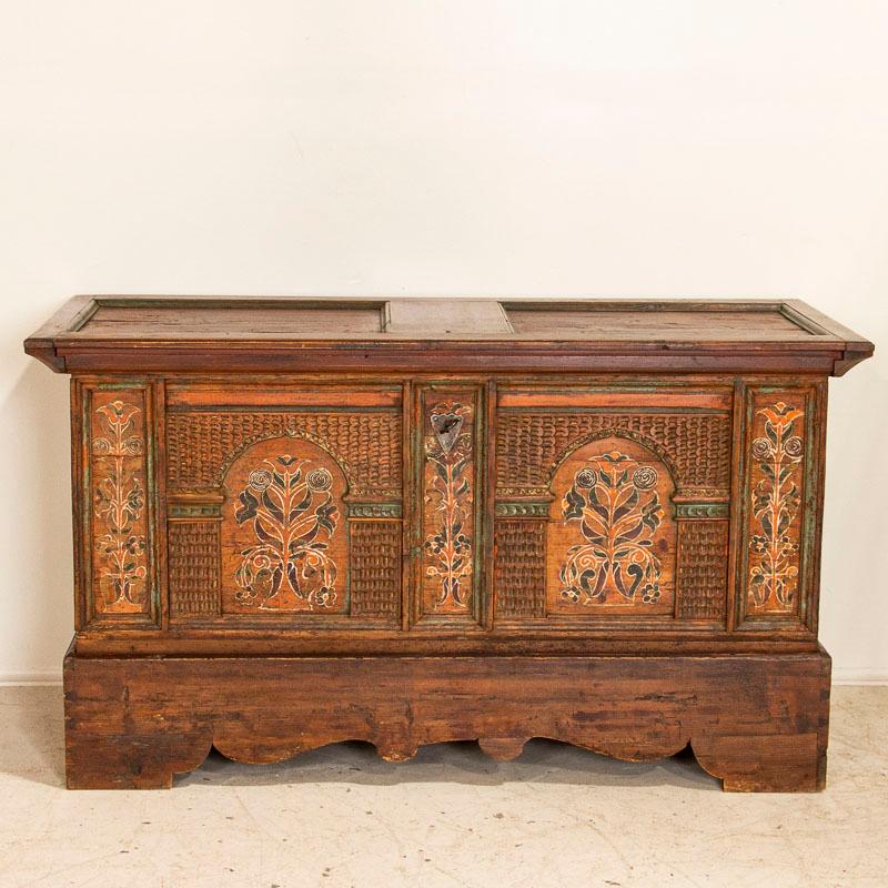 Hungarian Antique Original Hand Painted and Carved Trunk Console Table