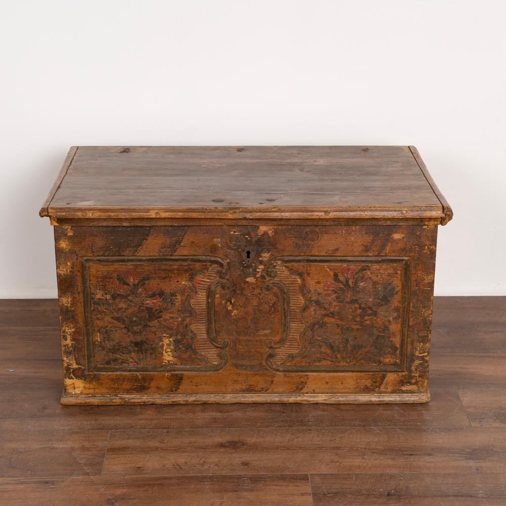 Antique Original Hand Painted and Carved Trunk, Hungary, Dated 1854 In Good Condition In Round Top, TX