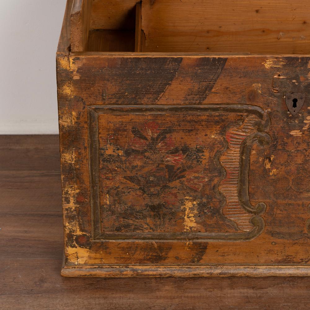 Antique Original Hand Painted and Carved Trunk, Hungary, Dated 1854 1