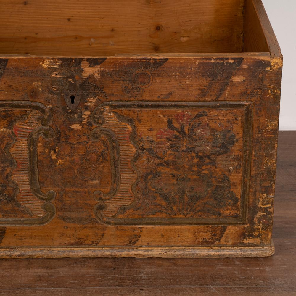 Antique Original Hand Painted and Carved Trunk, Hungary, Dated 1854 2