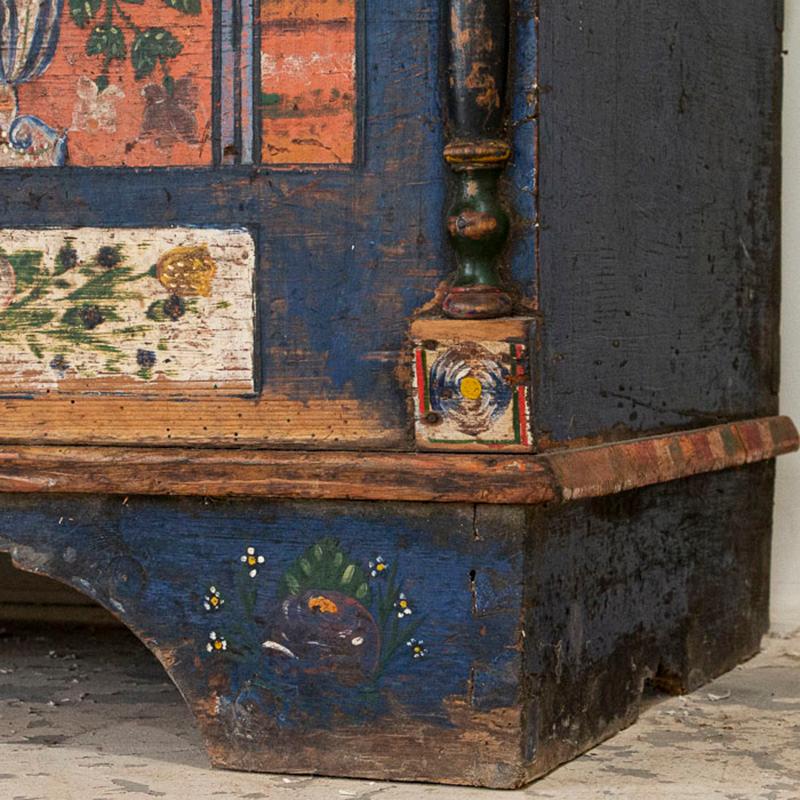 Antique Original Hand Painted Blue Flat Top Trunk In Good Condition In Round Top, TX