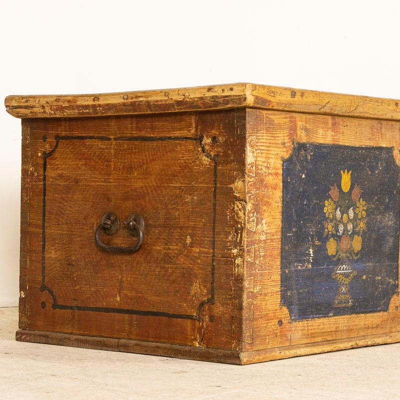 Antique Original Hand-Painted Flat Top Trunk With Flowers Dated 1908 from Hungar 4
