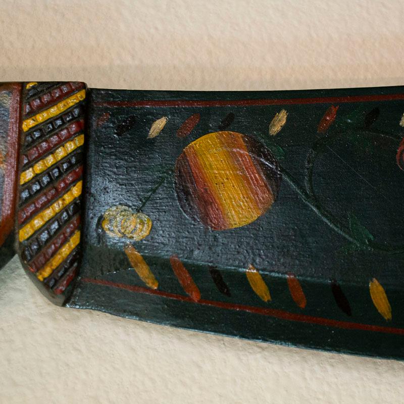 Antique Original Hand Painted Flax Tool /Scutching Knife with Yellow and Red Tri In Good Condition In Round Top, TX