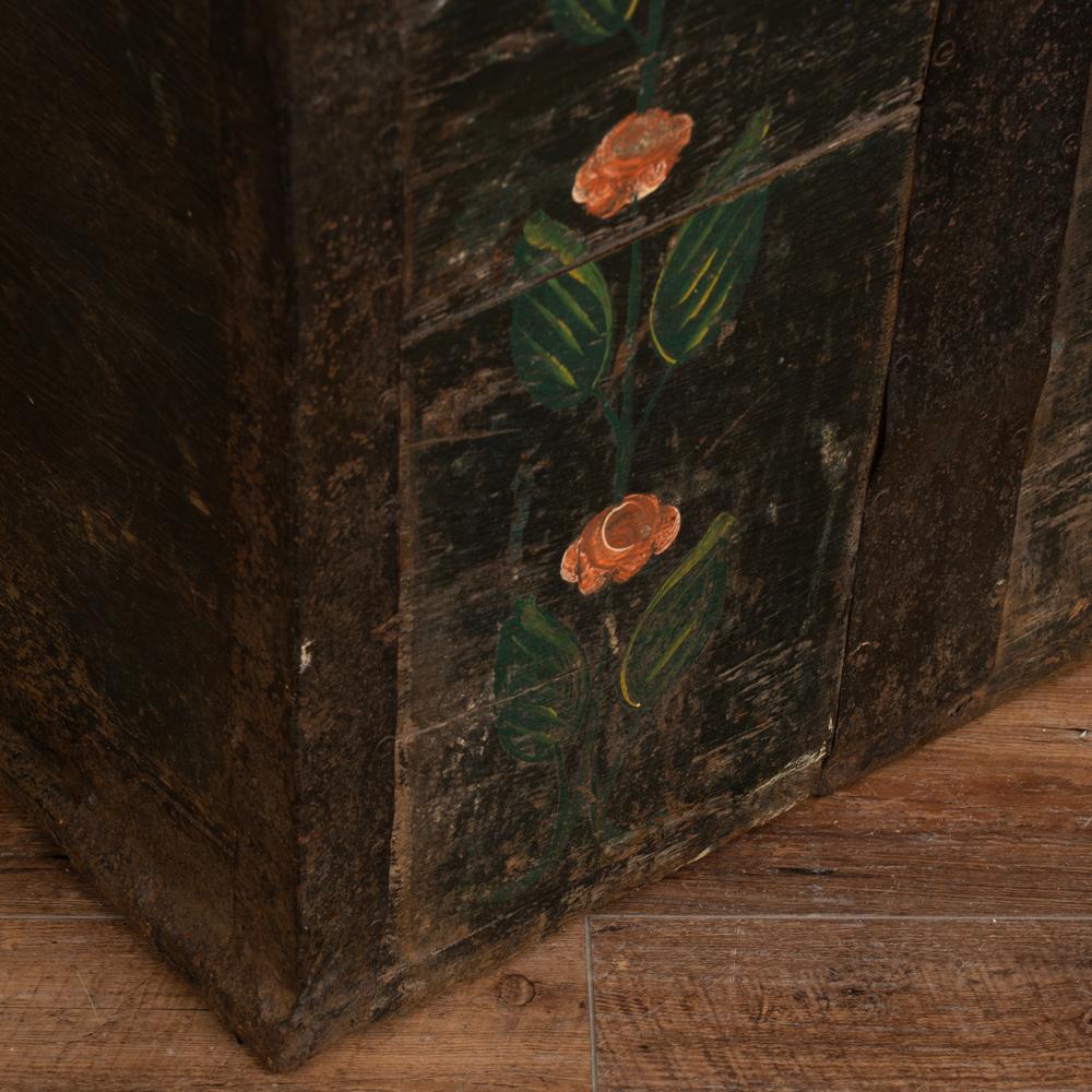 Antique Original Hand Painted Green Dome Top Trunk with Flowers, Sweden Dated 18 3
