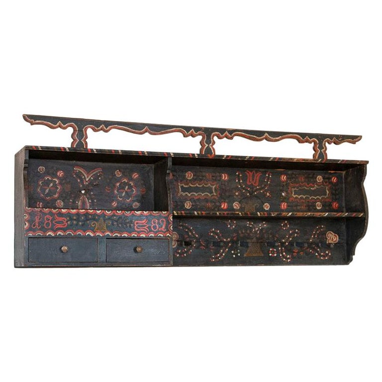 Antique Original Hand Painted Hanging Rack with Black and Red Accents ...