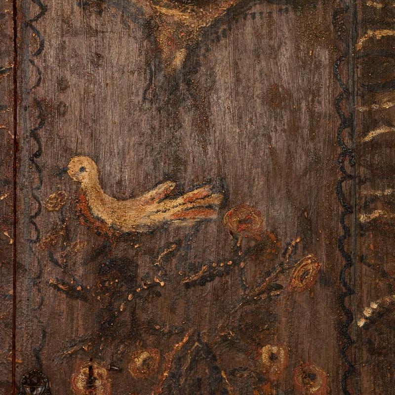Antique Original Hand Painted Narrow Armoire with Birds, Flowers and Vines 4