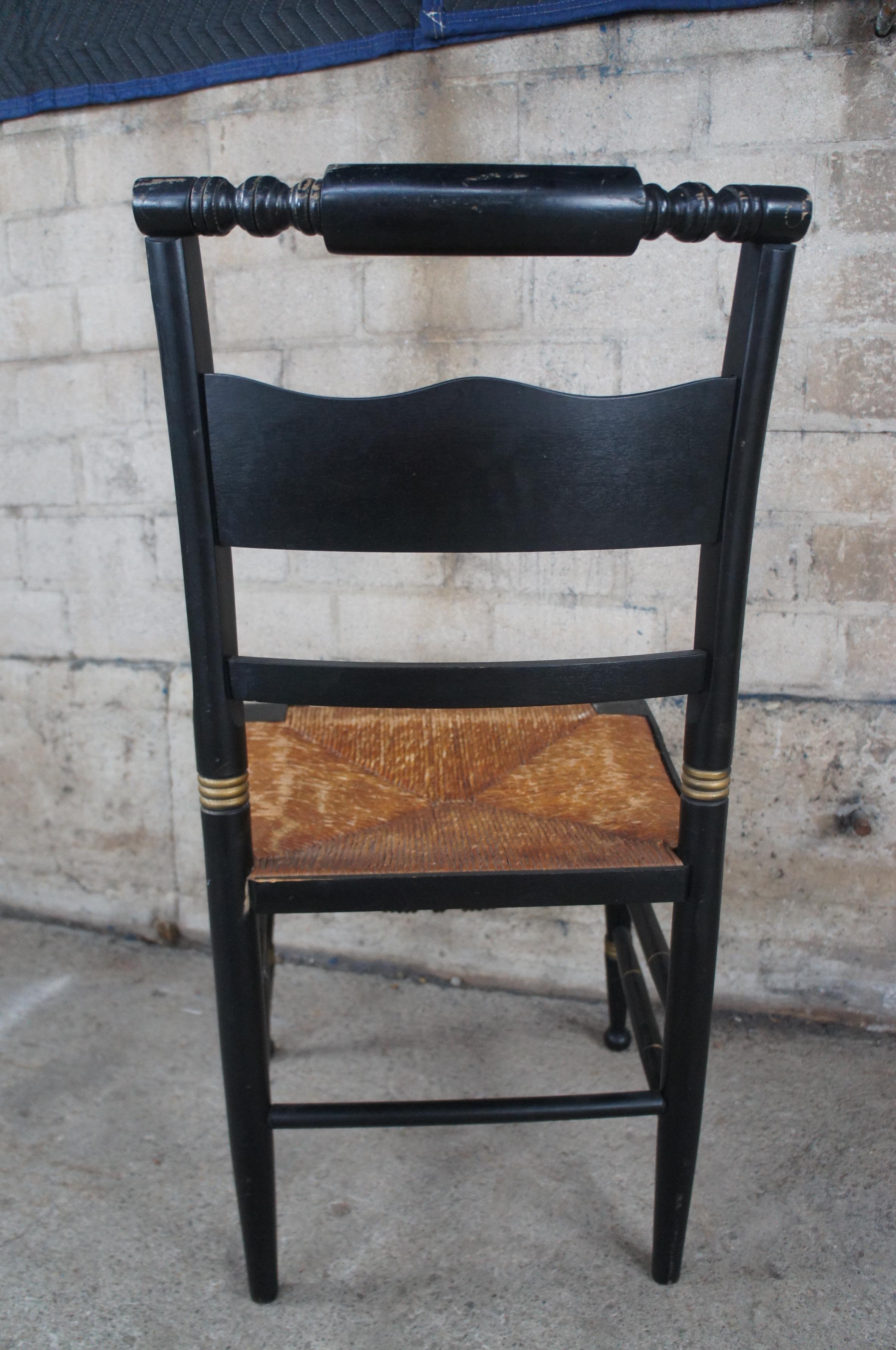 Antique Original Hitchcock Black & Gold Stenciled Farmhouse Rush Seat Side Chair 3