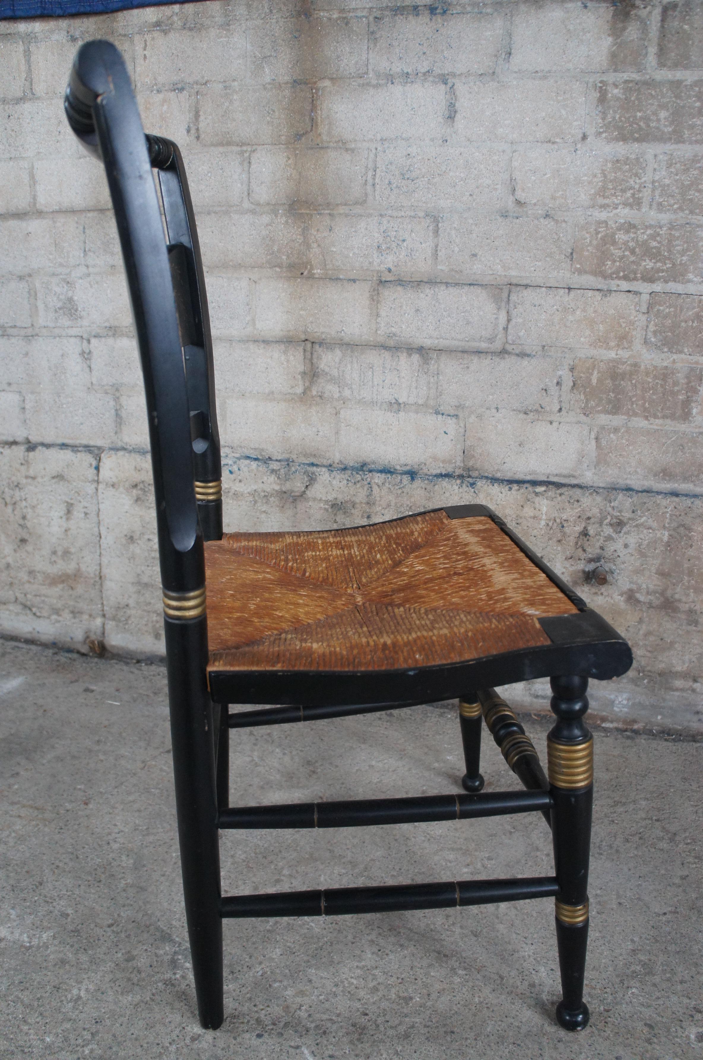 Antique Original Hitchcock Black & Gold Stenciled Farmhouse Rush Seat Side Chair 4