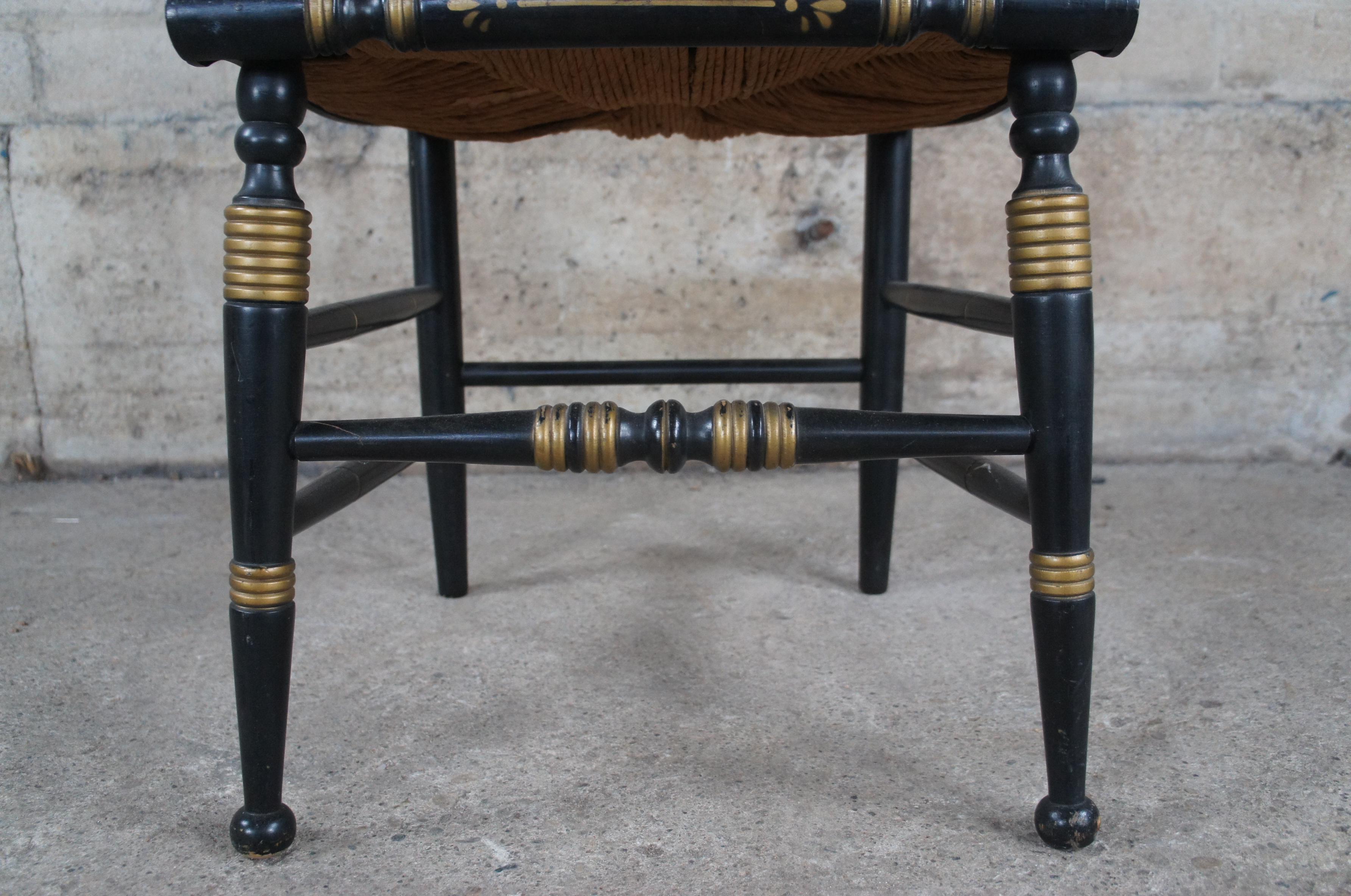 Antique Original Hitchcock Black & Gold Stenciled Farmhouse Rush Seat Side Chair In Good Condition In Dayton, OH