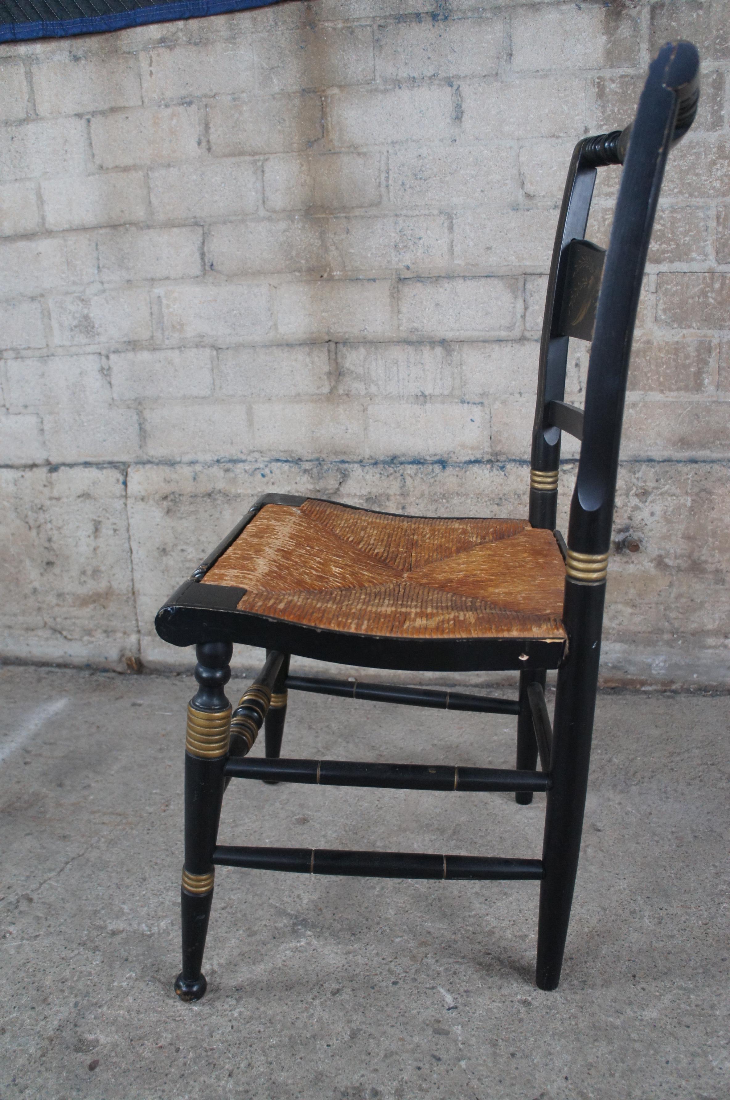Antique Original Hitchcock Black & Gold Stenciled Farmhouse Rush Seat Side Chair 2