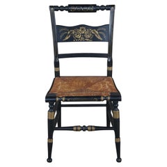 Antique Original Hitchcock Black & Gold Stenciled Farmhouse Rush Seat Side Chair