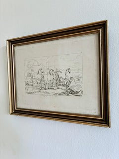 Antique Original Horse Etching, circa 1700: Framed Equestrian Print
