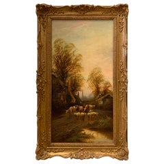 Antique Original J. Newton Artist Signed Oil Painting, 19th Century, France
