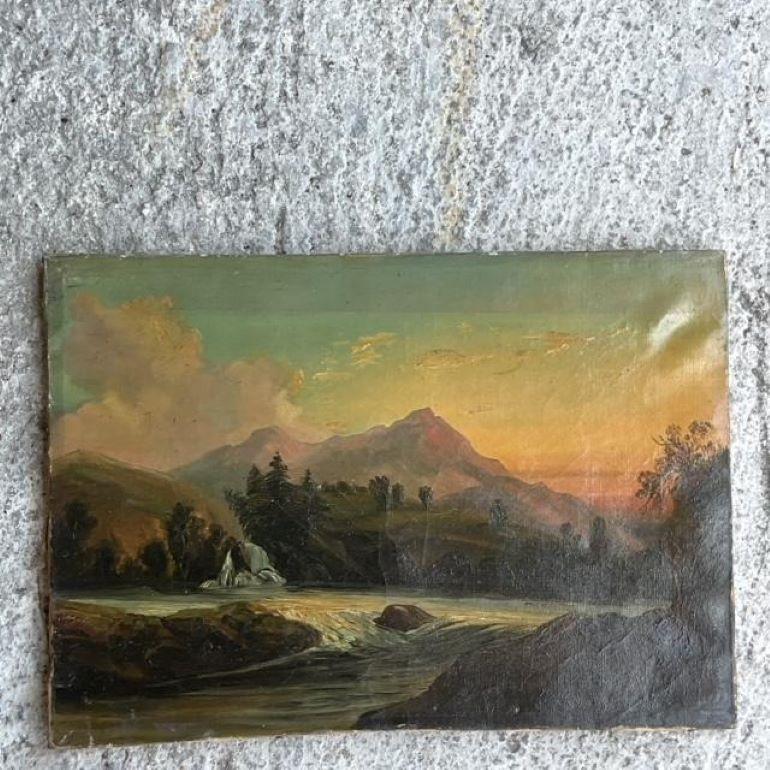 Antique Original Landscape Oil on Canvas In Good Condition In west palm beach, FL