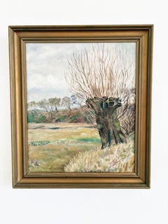 Antike Original-Landschafts-Ölgemälde, signiert Landleben Kunst