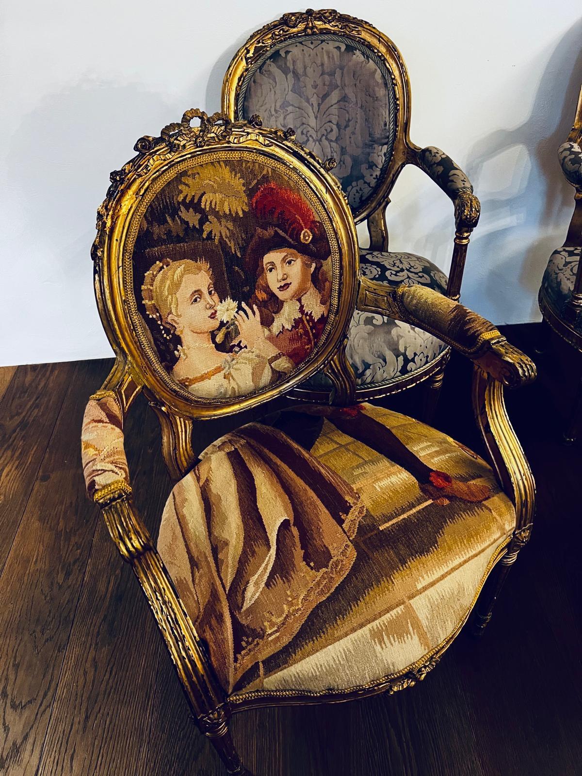 Baroque Ensemble original de quatre chaises d'époque Louis XVI par J.B. Lelarge Paris 1775 en vente
