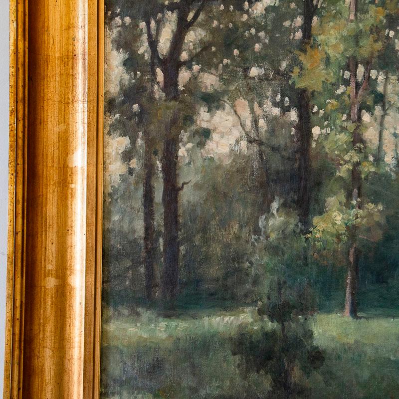 Antique Original Oil on Canvas Landscape Painting with Mother and Child, Signed 3
