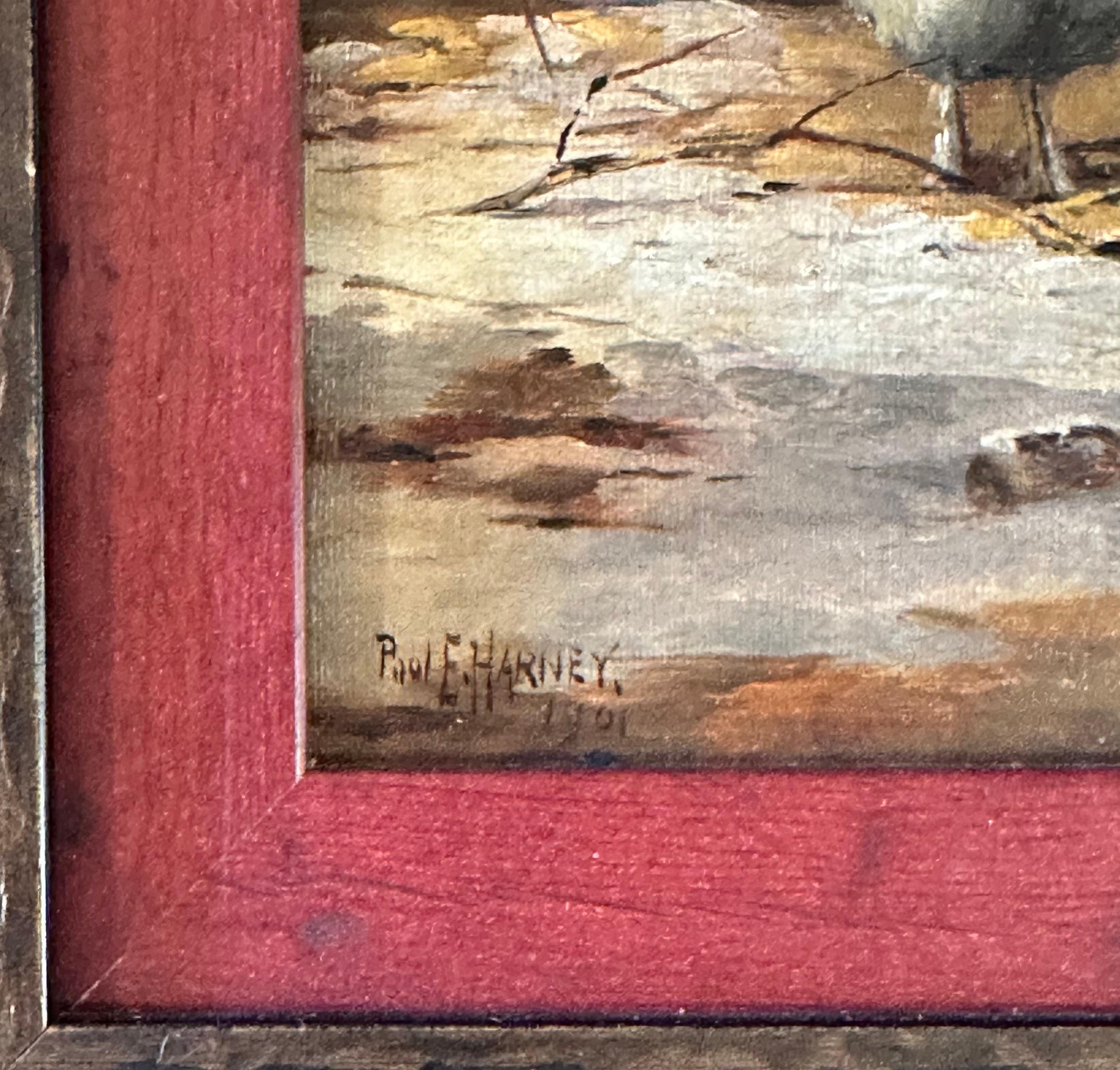 Antique Original Oil on Canvas Painting by Paul E. Harney 1901 For Sale 5