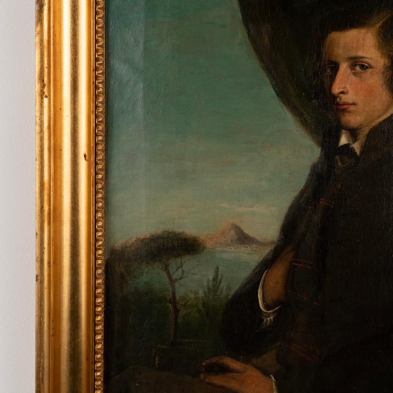 XIXe siècle Ancienne peinture originale à l'huile sur toile d'un jeune homme en Italie, datée de 1834 en vente