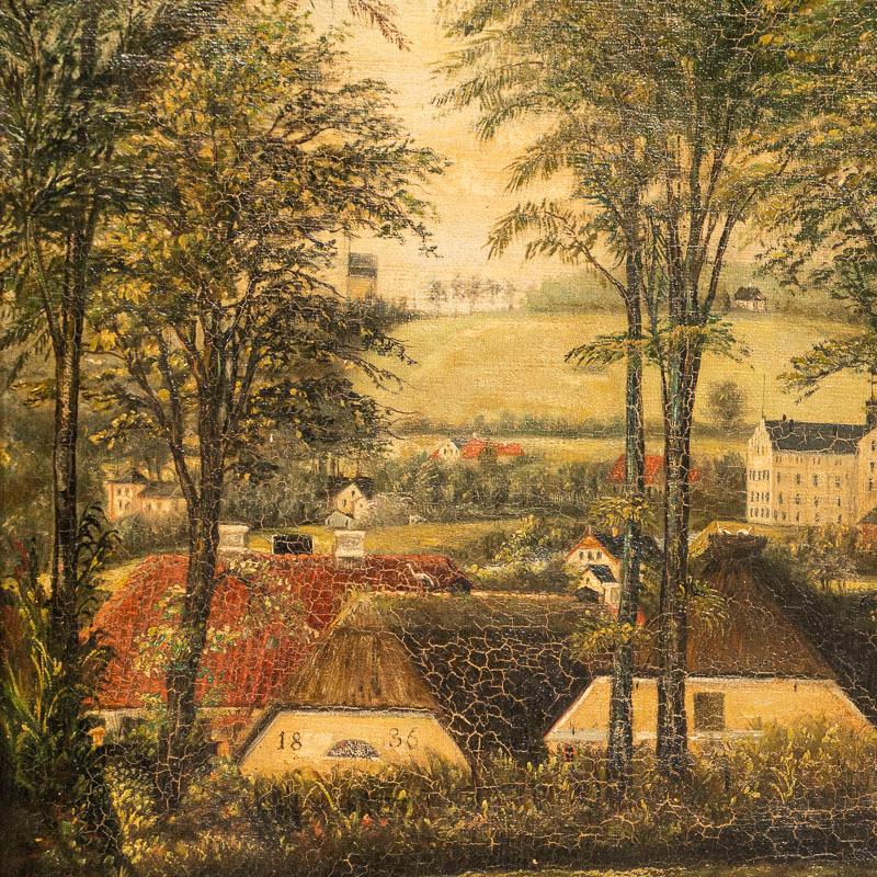 Antique Original Oil on Canvas Painting of Danish Village, Signed CR 1890 In Good Condition In Round Top, TX