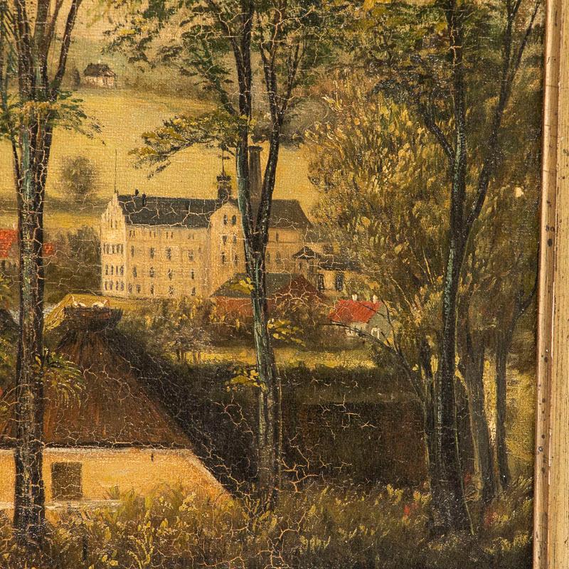 Antique Original Oil on Canvas Painting of Danish Village, Signed CR 1890 1