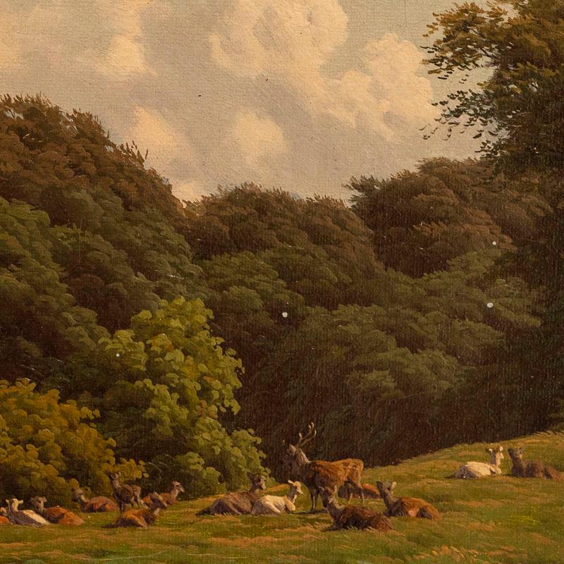 19th Century Antique Original Oil on Canvas Painting of Elk in Meadow, Signed by Carl Bartsch