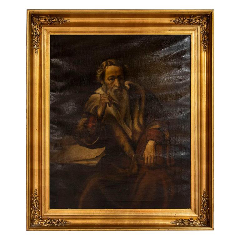 Antique Original Oil on Canvas Painting of the Apostle Thomas, Unsigned